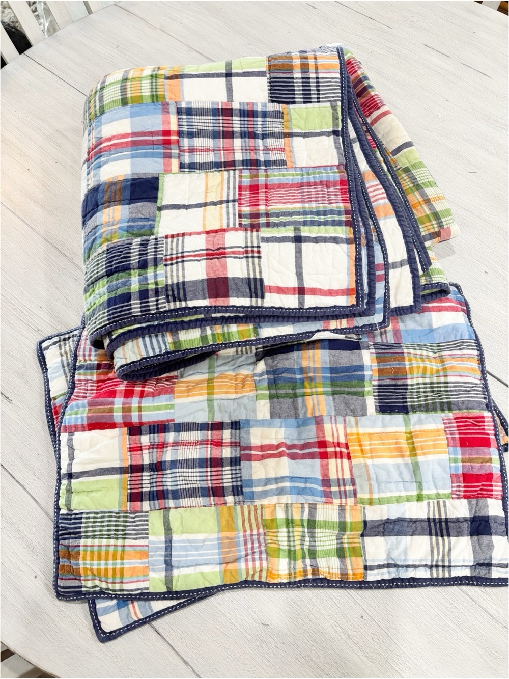 POTTERY BARN KIDS MADRAS PLAID Patchwork Quilt + 2 Standard Shams Full/Queen